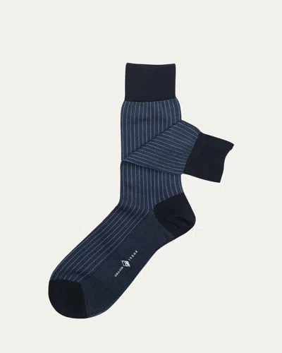 Sozzi Calze Men's Cotton Stripe Oxford Socks In Blue