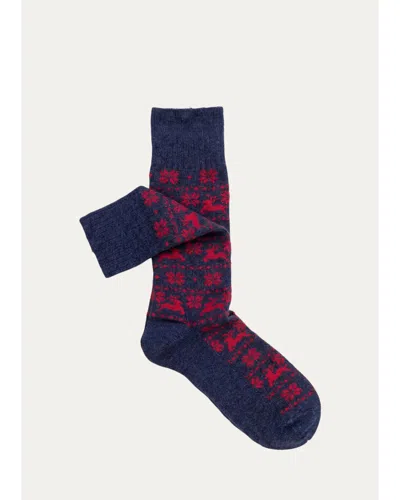 Sozzi Calze Men's Fair Isle Crew Socks In Blue