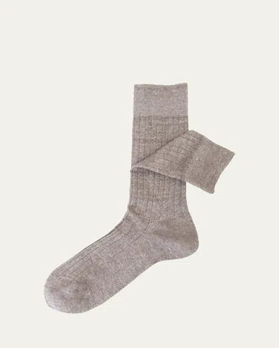 Sozzi Calze Men's Linen And Cotton Rib Crew Socks In Beige