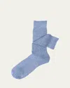 Sozzi Calze Men's Linen And Cotton Rib Crew Socks In Light Blue