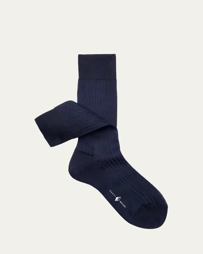 Sozzi Calze Men's Vanise Knit Cotton Crew Socks In Blue