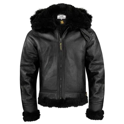 Pre-owned Sp Mens Aviator Raf B3 Pilot Flying Bomber Real Shearling Sheepskin Leather Jacket In Black
