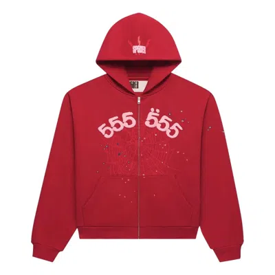Sp5der Angel Number Zip-up Hoodie In Red