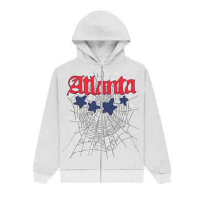 Pre-owned Sp5der Atlanta Full Zip Hoodie 'heather Grey' | Men's Size L In Gray