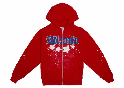 Pre-owned Sp5der Atlanta Zip Up Hoodie In Red
