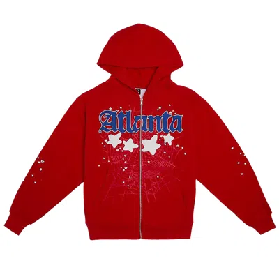 Pre-owned Sp5der Atlanta Zip Up Hoodie 'red'