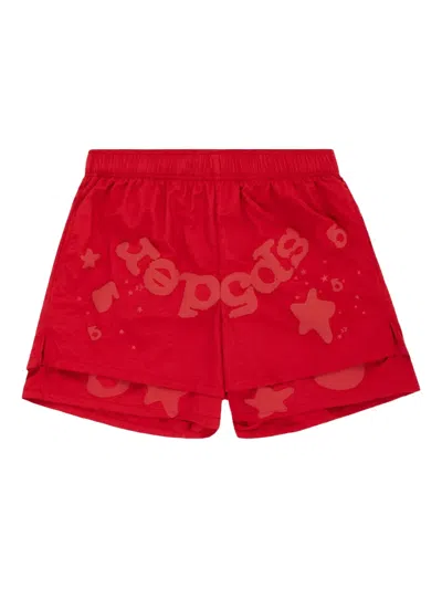 Sp5der Beluga Double-layer Star-print Shorts In Red