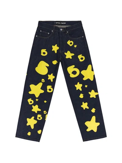 Sp5der Beluga Graphic-print Jeans In Blue