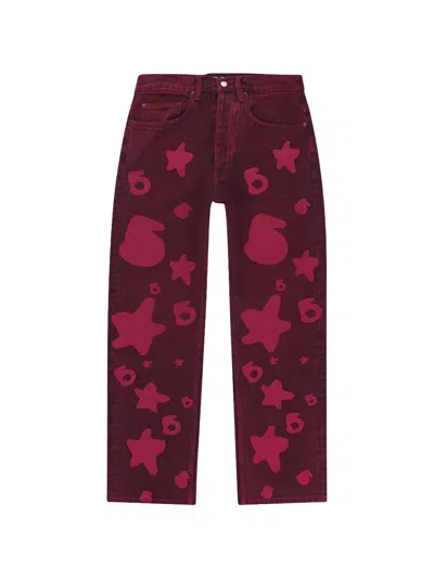 Sp5der Beluga Star-print Straight-leg Jeans In Pink
