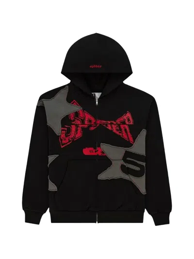 Sp5der Big Star Zip-up Hoodie. In Black