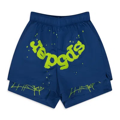 Sp5der Blue Og Web Double Layer Shorts In Multi