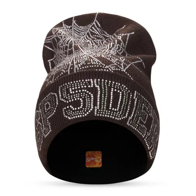 Sp5der Brown Web Rhinestone Beanie