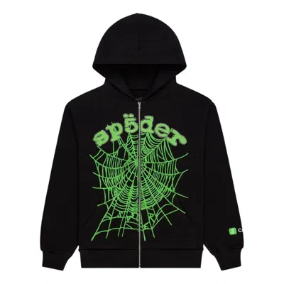 Sp5der Ca$h Og Web V2 Rhinestone Zip Hoodie 'black'