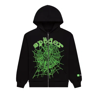 Pre-owned Sp5der Ca$h Og Web V2 Rhinestone Zip Hoodie 'black' | Men's Size Xs