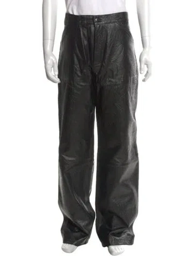 Pre-owned Sp5der Calf Leather Pants In Black