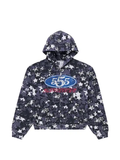 Sp5der Camouflage-print Zip-up Hoodie In Blue
