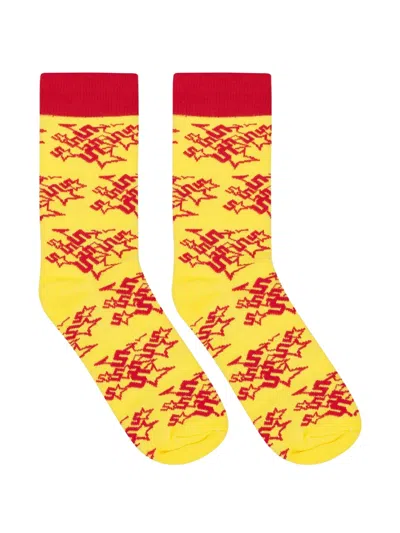 Sp5der Candy Logo-print Socks In Yellow