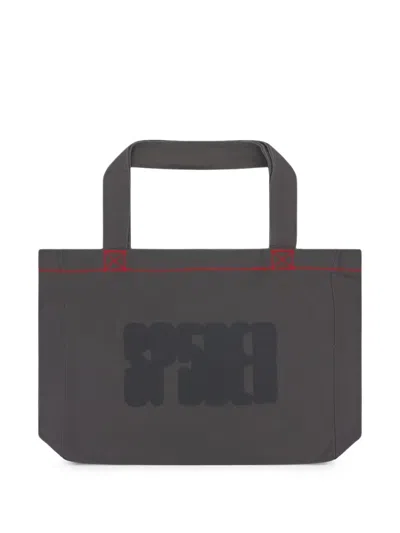 Sp5der Contrast-stitch Logo Tote Bag In Grey