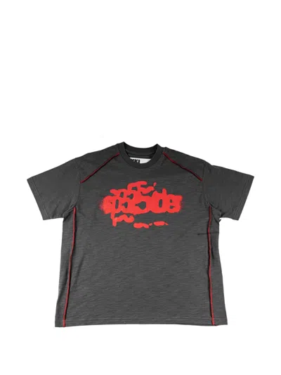 Sp5der Contrast-stitch Slub T-shirt In Black