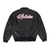 Sp5der Debossed Black Leather Jacket In Black