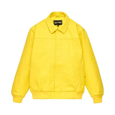 Pre-owned Sp5der Debossed Web Leather Jacket 'yellow'