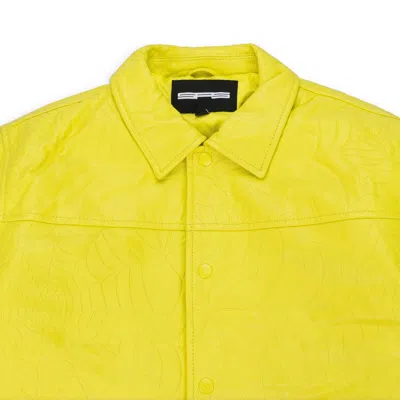 Sp5der Debossed Yellow Leather Jacket
