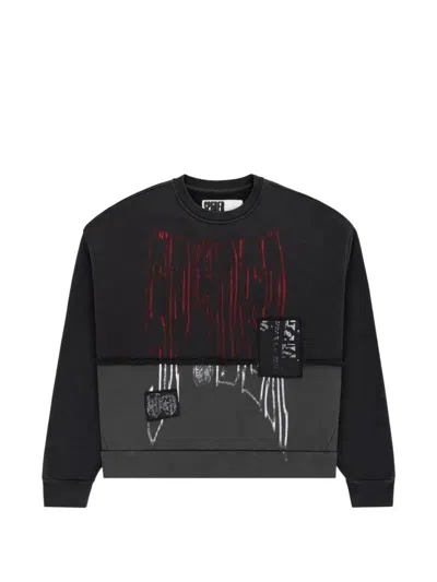 Sp5der Diffused Collegiate Crew-neck Sweatshirt In Black