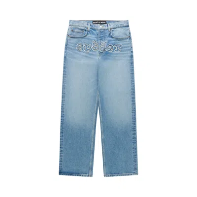 Pre-owned Sp5der Distressed Logo V3 Denim 'vintage Wash' | Blue | Men's Size 32