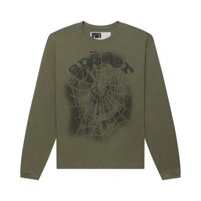Pre-owned Sp5der Distressed Og Web V2 Long-sleeve 'olympian' | Green | Men's Size S