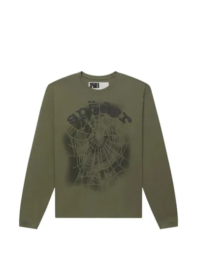 Sp5der Distressed Og Web V2 T-shirt In Green