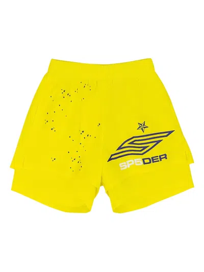Sp5der Double-layer Logo Shorts In Yellow