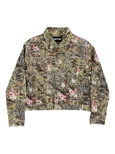 Sp5der Floral-print Trucker Jacket In Brown