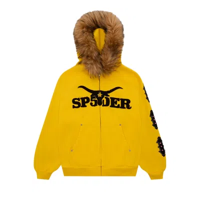Pre-owned Sp5der Fur Hooded Zip Up Sweatshirt 'yellow' | Men's Size S
