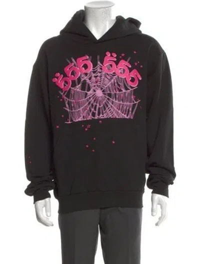 Pre-owned Sp5der Graphic Print Crew Neck Hoodie In Black