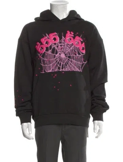 Pre-owned Sp5der Graphic Print Crew Neck Hoodie In Black