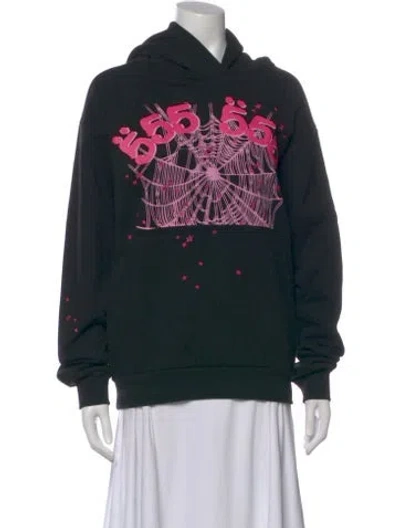 Pre-owned Sp5der Graphic Print Crew Neck Hoodie In Black