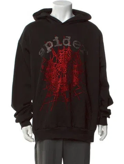 Pre-owned Sp5der Graphic Print Crew Neck Hoodie In Black