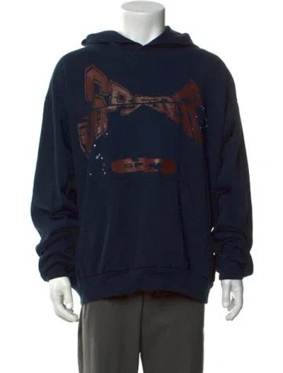 Pre-owned Sp5der Graphic Print Crew Neck Hoodie In Blue