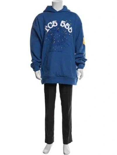 Pre-owned Sp5der Graphic Print Crew Neck Hoodie In Blue