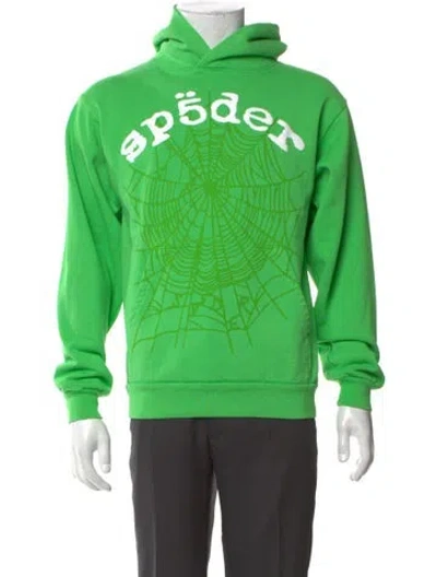 Pre-owned Sp5der Graphic Print Crew Neck Hoodie In Green