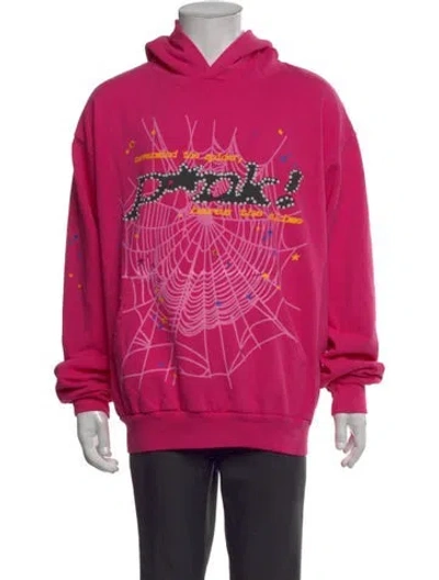 Pre-owned Sp5der Graphic Print Crew Neck Hoodie In Pink