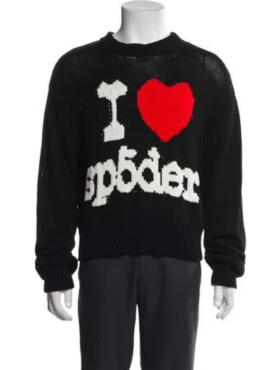 Pre-owned Sp5der Graphic Print Crew Neck Pullover In Black