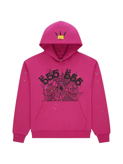 Sp5der Graphic-print Hoodie In Pink