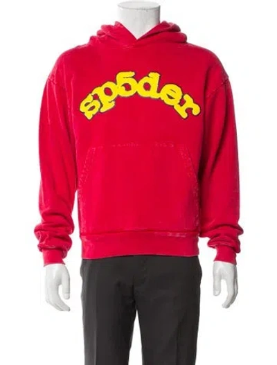 Pre-owned Sp5der Graphic Print V-neck Hoodie In Red