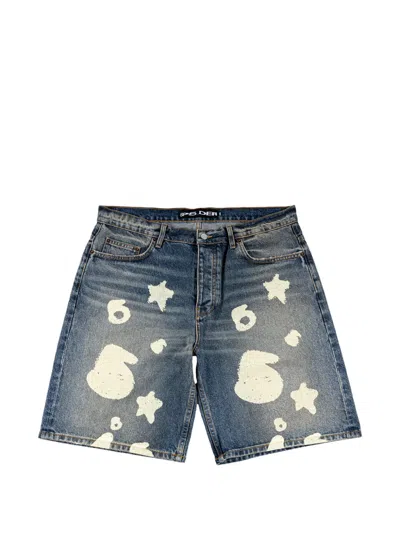 Sp5der Graphic-print Denim Shorts In Blue