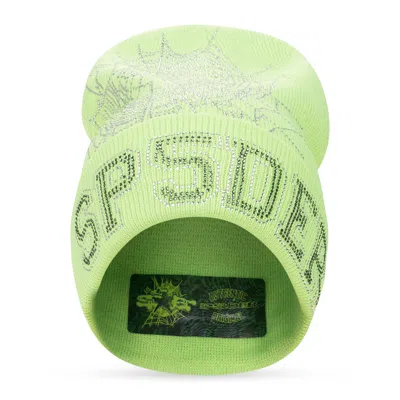 Sp5der Green Web Rhinestone Beanie