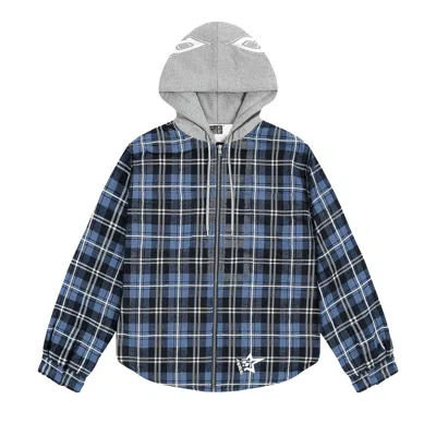 Pre-owned Sp5der Hooded Zip Flannel Shirt Jacket 'blue Plaid' | Men's Size Xs