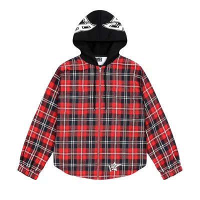 Pre-owned Sp5der Hooded Zip Flannel Shirt Jacket 'red Plaid' | Men's Size L