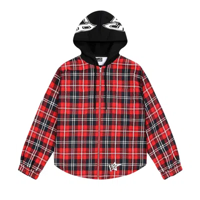 Pre-owned Sp5der Hooded Zip Flannel Shirt Jacket 'red Plaid' | Men's Size M