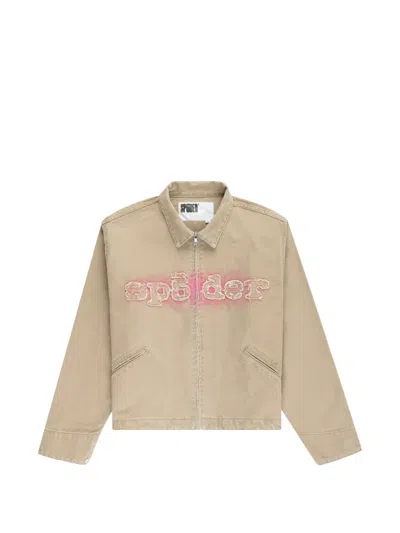 Sp5der King Canvas Logo-patch Jacket In Neutral